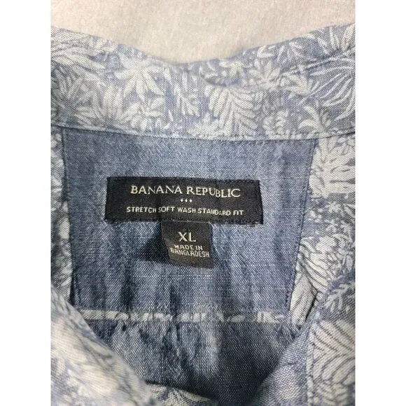 Banana Republic Soft Wash Denim S/S Button Up Shirt Men XL Tropical Jungle Print - Picture 5 of 7